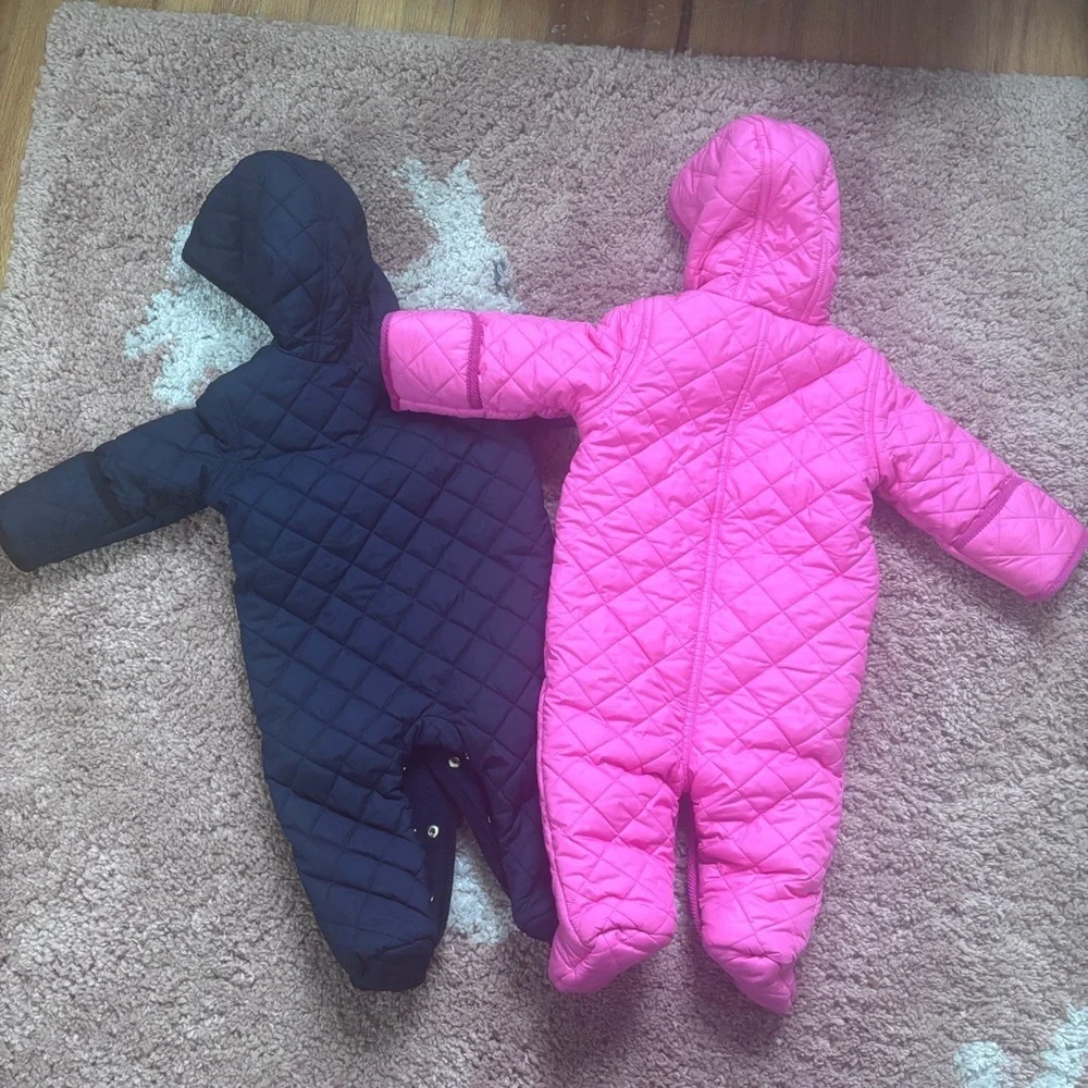 Ralph Lauren Baby Quilted Snowsuit Bunting 6M – Pink & Navy Hooded One Piece